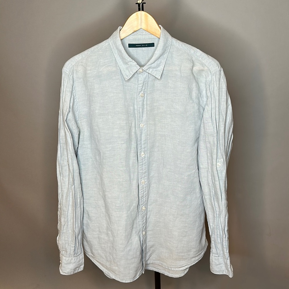 Perry Ellis Linen Button Up Shirt Men's size L